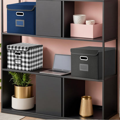Hleelomi Collapsible File Box with Lid & Plastic Slide - Hanging Document Organizer for Office/Home, 14.96x12.6x10.83 Inch,Decorative Home File Bin,Black, 1 Pack (No Folders Included)