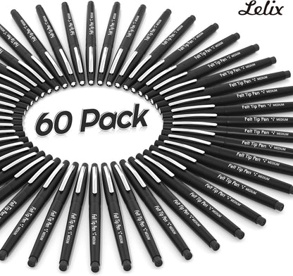 Lelix Felt Tip Pens, 15 Black Pack, 0.7mm Medium Point, Felt Tip Markers Pens for Journaling, Writing, Note Taking, Planner, Perfect for School Office and Art Supplies