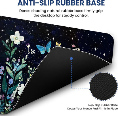 Large Mouse Pad for Desktop, Cute Desk Mat Pad Protector for Work & Gaming, Aesthetic Pretty Anti-Slip Laptop Blotter Cover for Office School Home Supplies, Wildflowers, 31.5" x 11.8"