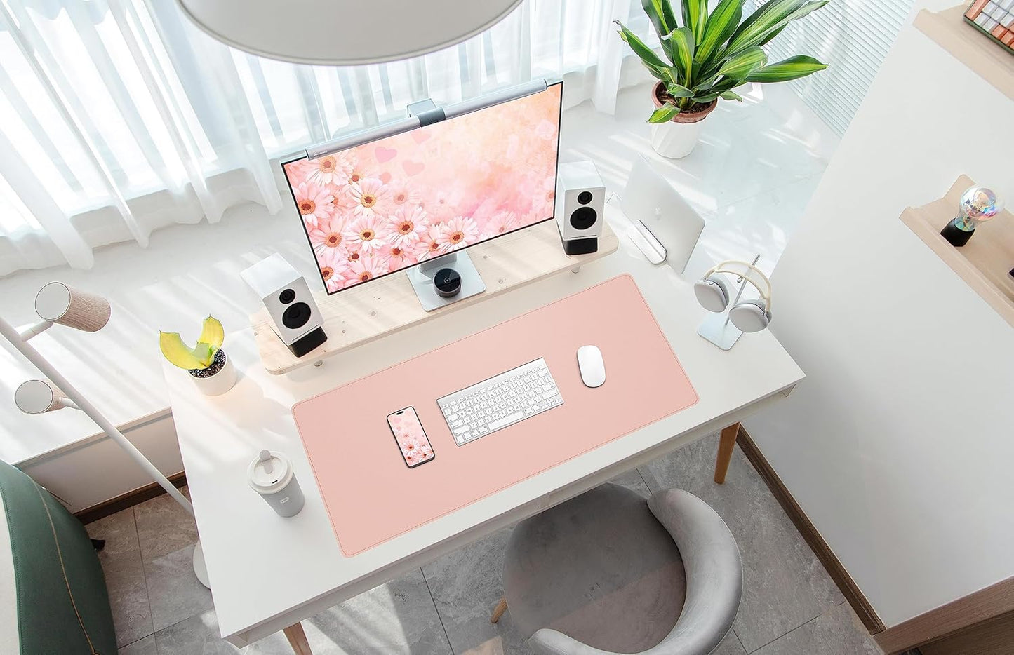 Large Desk Mat 47.2" x 17" Leather Desk Pad Protector with Natural Cork & PU Leather, Non-Slip Office Desk Mat, Large Mouse Pad, Waterproof Desk Blotter pad for Office&Home(Black)