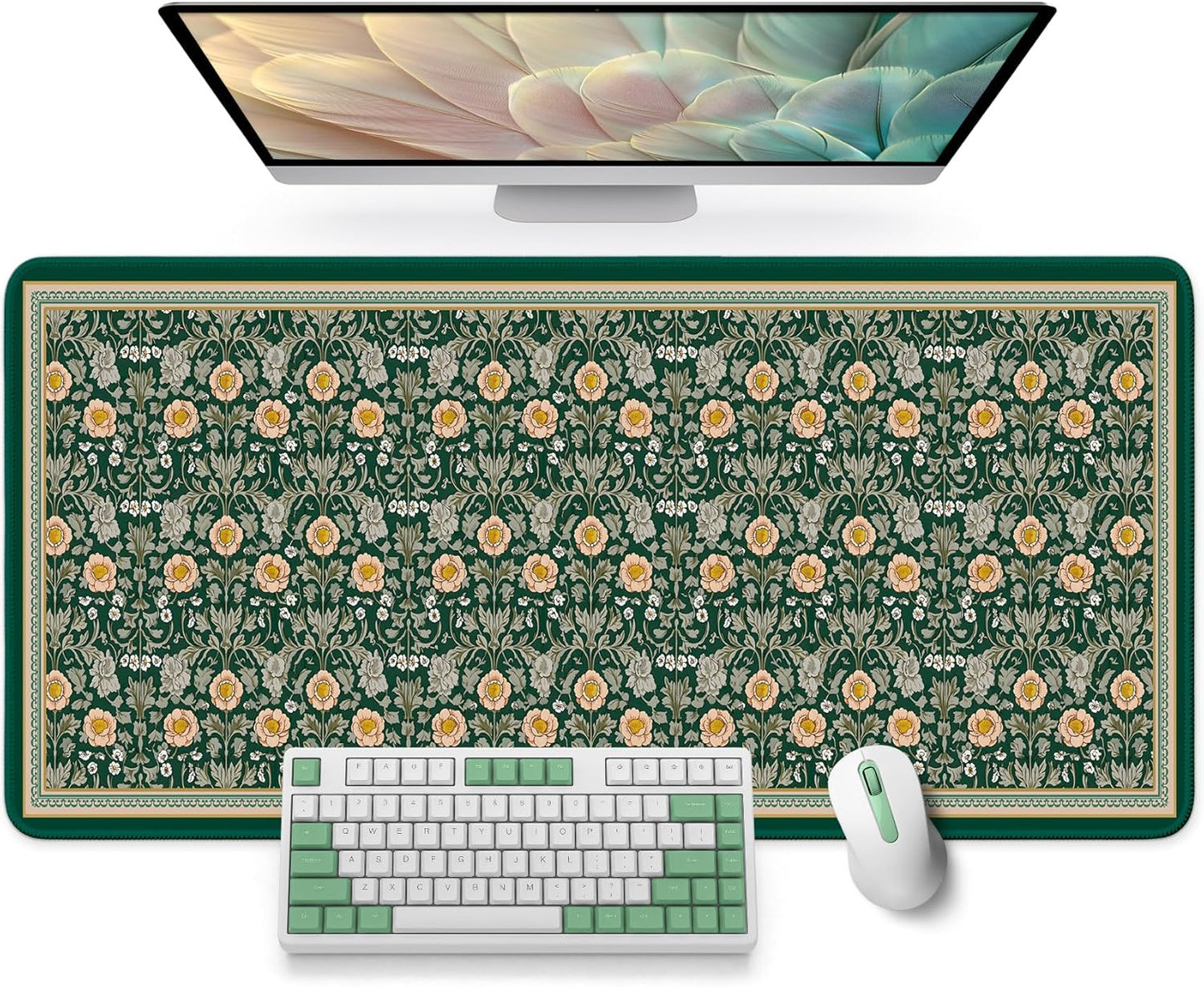 Large Mouse Pad for Desktop, Cute Desk Mat Pad Protector for Work & Gaming, Aesthetic Pretty Anti-Slip Laptop Blotter Cover for Office School Home Supplies, Wildflowers, 31.5" x 11.8"