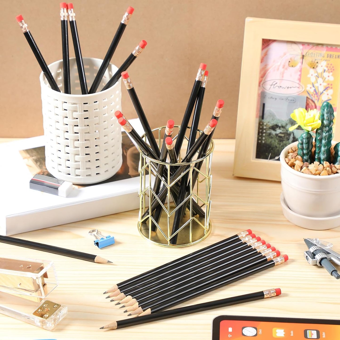 Outus 24 Pieces Round Pencils Cute HB Graphite Wood Pencils Pack with Eraser for School Drawing Sketching Wedding Office Supplies (White)