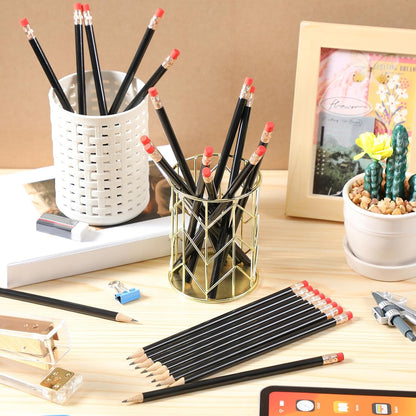 Outus 24 Pieces Round Pencils Cute HB Graphite Wood Pencils Pack with Eraser for School Drawing Sketching Wedding Office Supplies (White)