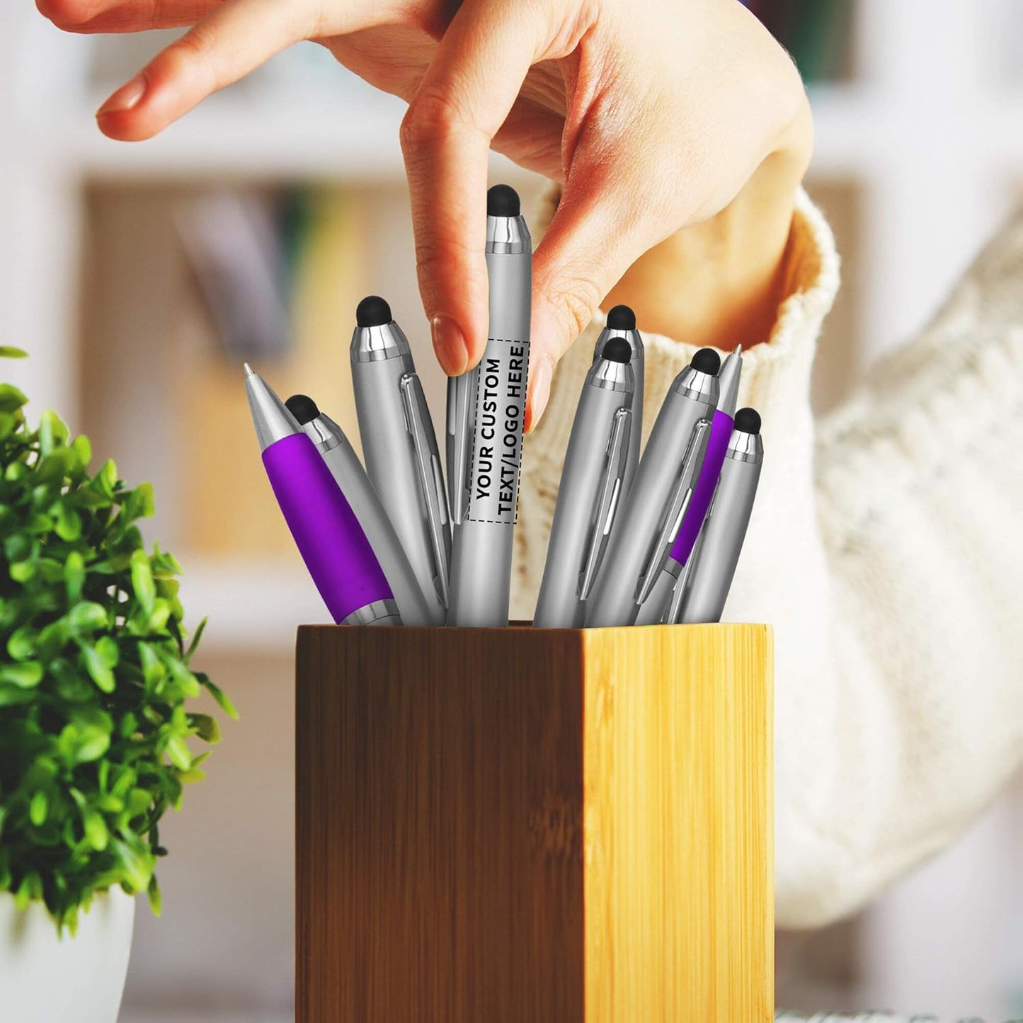 DISCOUNT PROMOS Custom Stylus Ballpoint Pens Set of 10/50/100, Personalized Bulk Pack - Black Ink, Great for Office, School, Business, Tradeshows, Events - Purple