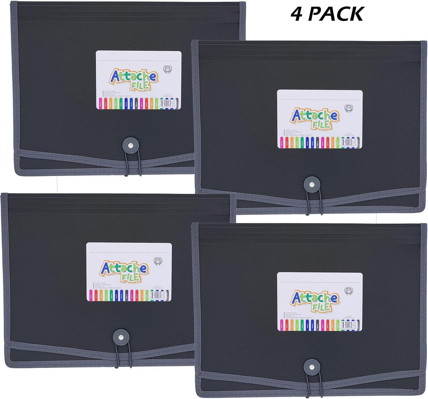 Expanding File Folder Document Organizer with Elastic Cord & Button Closure, Letter Size, 3.5" Expansion, Letter A4 Expandable File Folder for Home School Office Organization, 3 Pack
