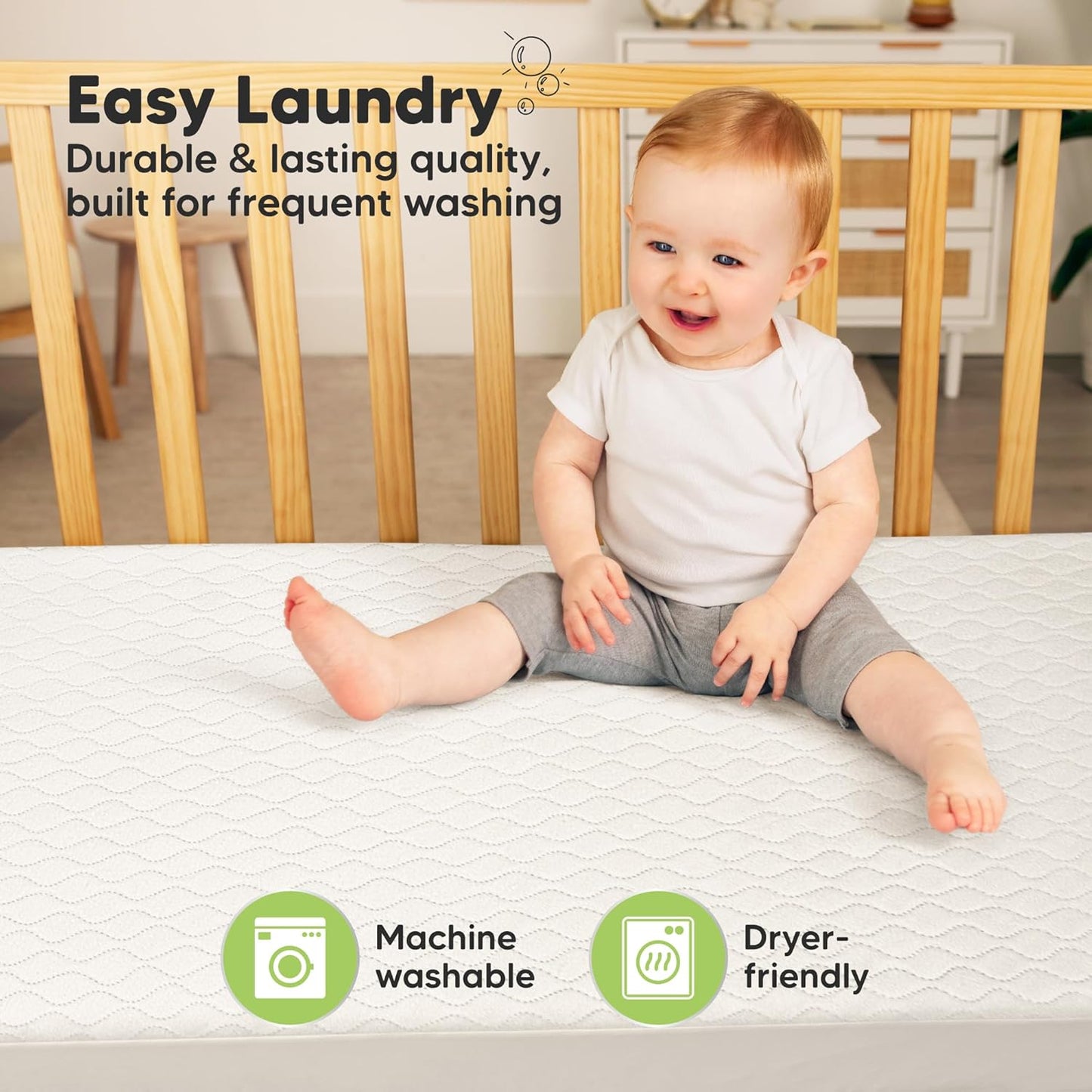 2-Pack Waterproof Crib Mattress Protector Cover Fitted - Quiet Baby Crib Mattress Pad Sheets, 52" x 28" Soft Quilted Cotton Baby Sheet, Machine Washable, Easy Fit, Durable (Soft White/Mavy)