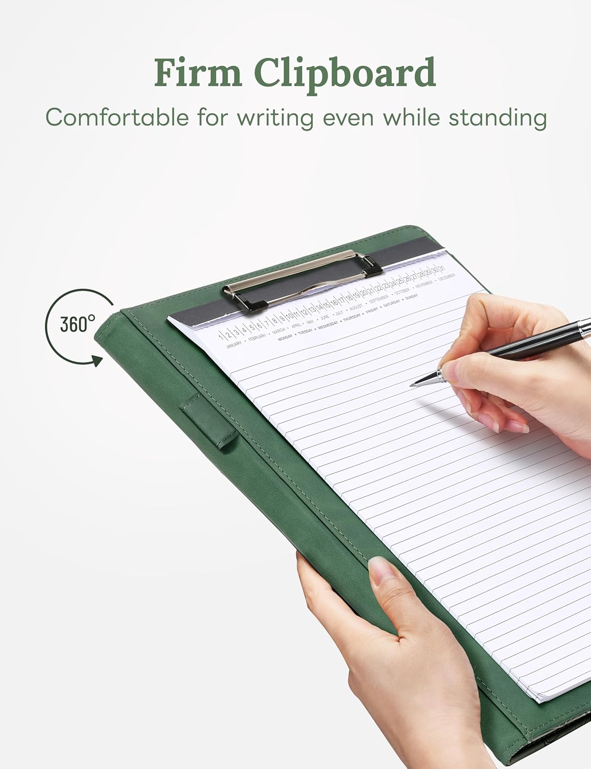 Clipboard Folder Padfolio A4, Mymazn Writing Portfolios Faux Leather Clipboards with Cover for Legal Pad Holder Letter Size 8.5 x 11 for Business Conference Notepad Clip Board (Gray Green)