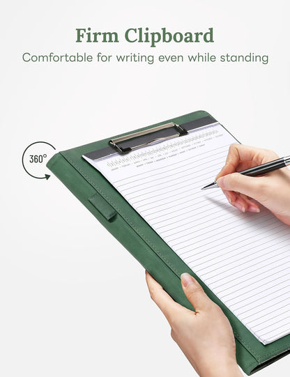 Clipboard Folder Padfolio A4, Mymazn Writing Portfolios Faux Leather Clipboards with Cover for Legal Pad Holder Letter Size 8.5 x 11 for Business Conference Notepad Clip Board (Gray Green)