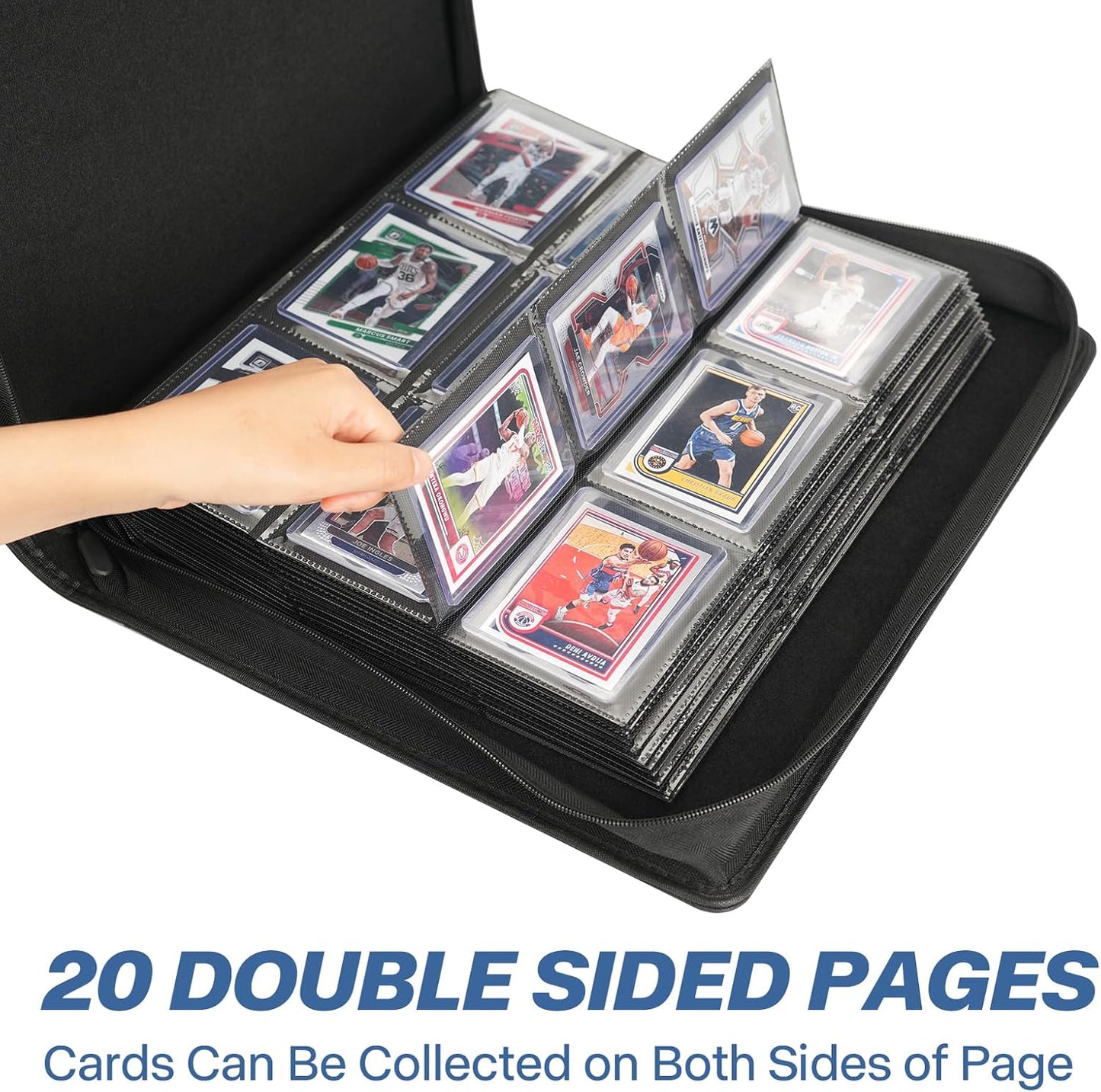 9 Pocket TopLoader Binder, Holds 360 3”x4” Toploader Hard Cases, Sleeves Card Collection Binder, 20 Double Sided Pages, Compatible with Trading & Sports Holder - Black