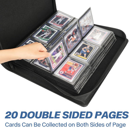 9 Pocket TopLoader Binder, Holds 360 3”x4” Toploader Hard Cases, Sleeves Card Collection Binder, 20 Double Sided Pages, Compatible with Trading & Sports Holder - Black
