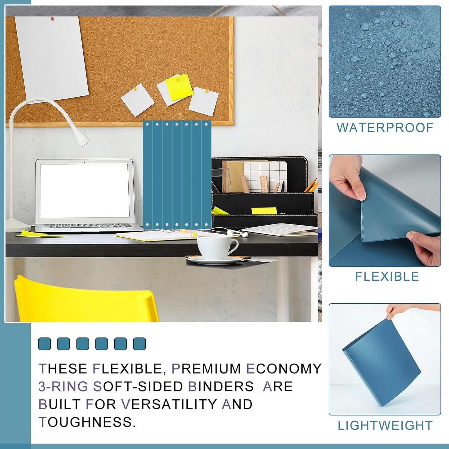 Fulmoon 12 Pcs Economy View 3 Ring Plastic Binder 12.2 x 9.8 Inch Plastic Round Ring Binders with Pockets Notebinder for Meetings for Home, Office, School(White, 1/2 Inch)