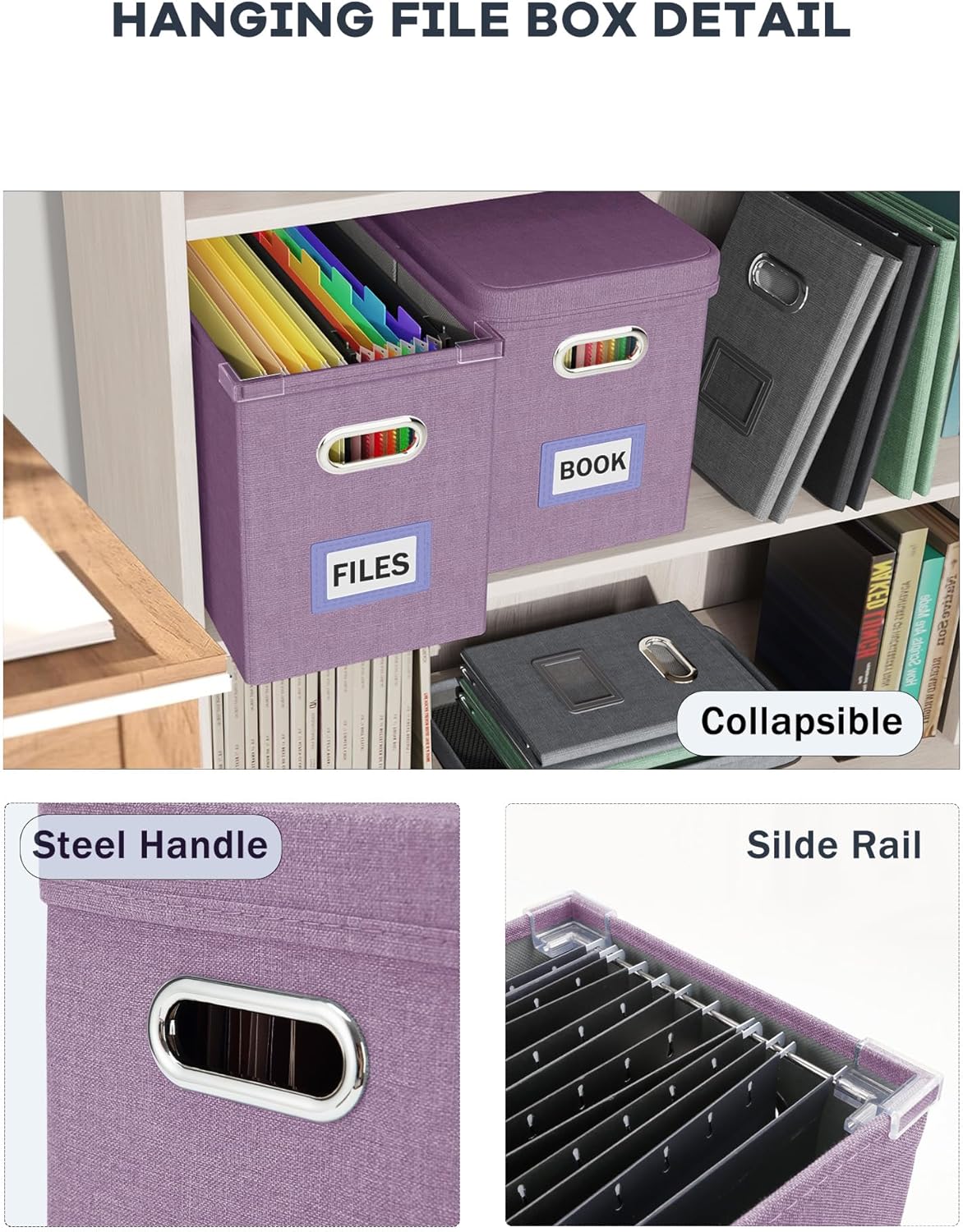 Oterri File Organizer Box with Lid, Hanging Filing File Box with Mesh Pocket, Document Organizer Box for Letter Files, Portable Storage Box with Smooth Sliding Rail for Office&Home (1 PCS, Beige)