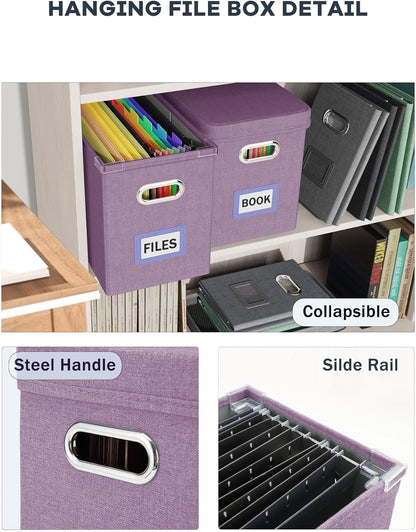 Oterri File Organizer Box with Lid, Hanging Filing File Box with Mesh Pocket, Document Organizer Box for Letter Files, Portable Storage Box with Smooth Sliding Rail for Office&Home (1 PCS, Beige)