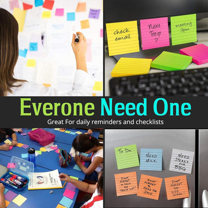 (24 Pads) Sticky Notes 3x3 in 100 Sheets/Pad, Self-Sticky Note Pads, 6 Bright Colors Super Sticky Pads - Easy to Post for School, Office Supplies, Desk Accessories