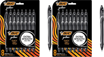 BIC Gelocity Quick Dry Black Gel Pens, Medium Point (0.7mm), 8-Count Pack, Retractable Gel Pens With Comfortable Full Grip