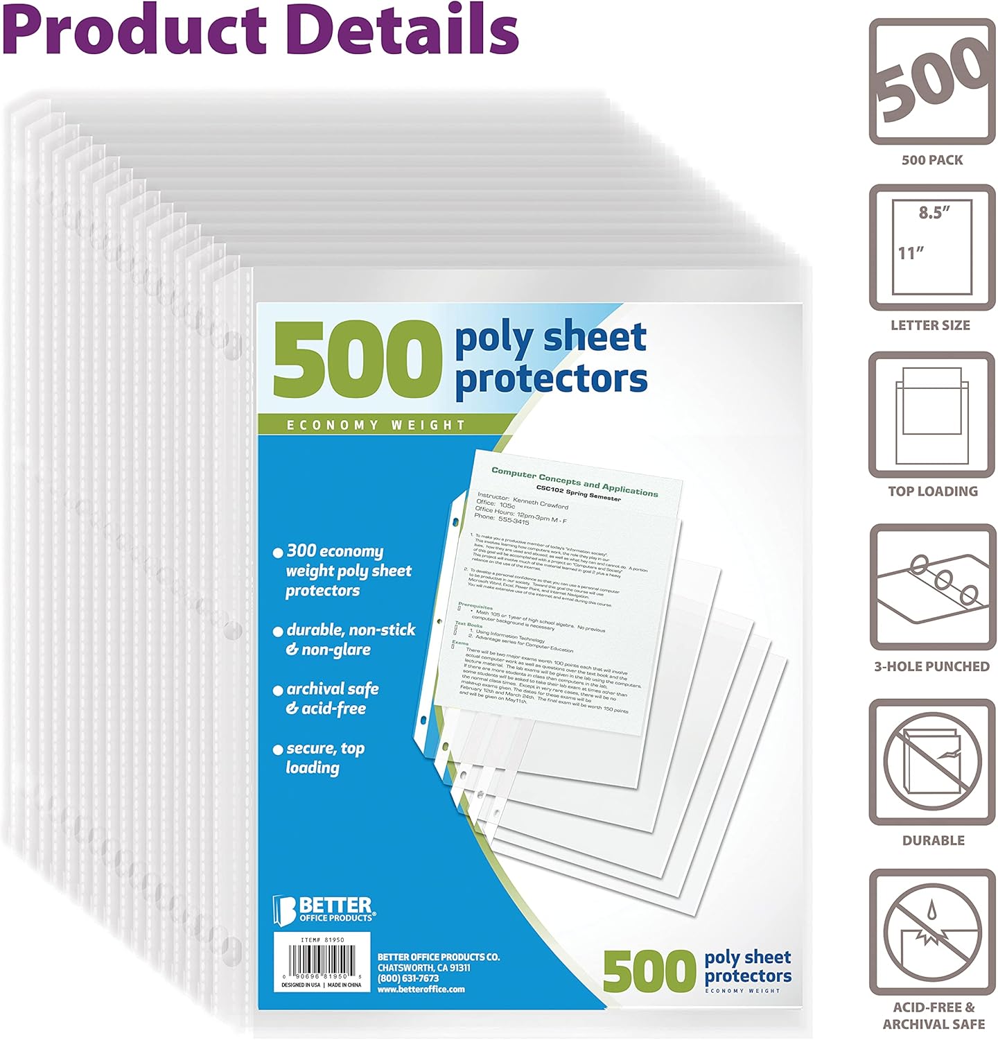 Better Office Products Sheet Protectors, 200 Piece