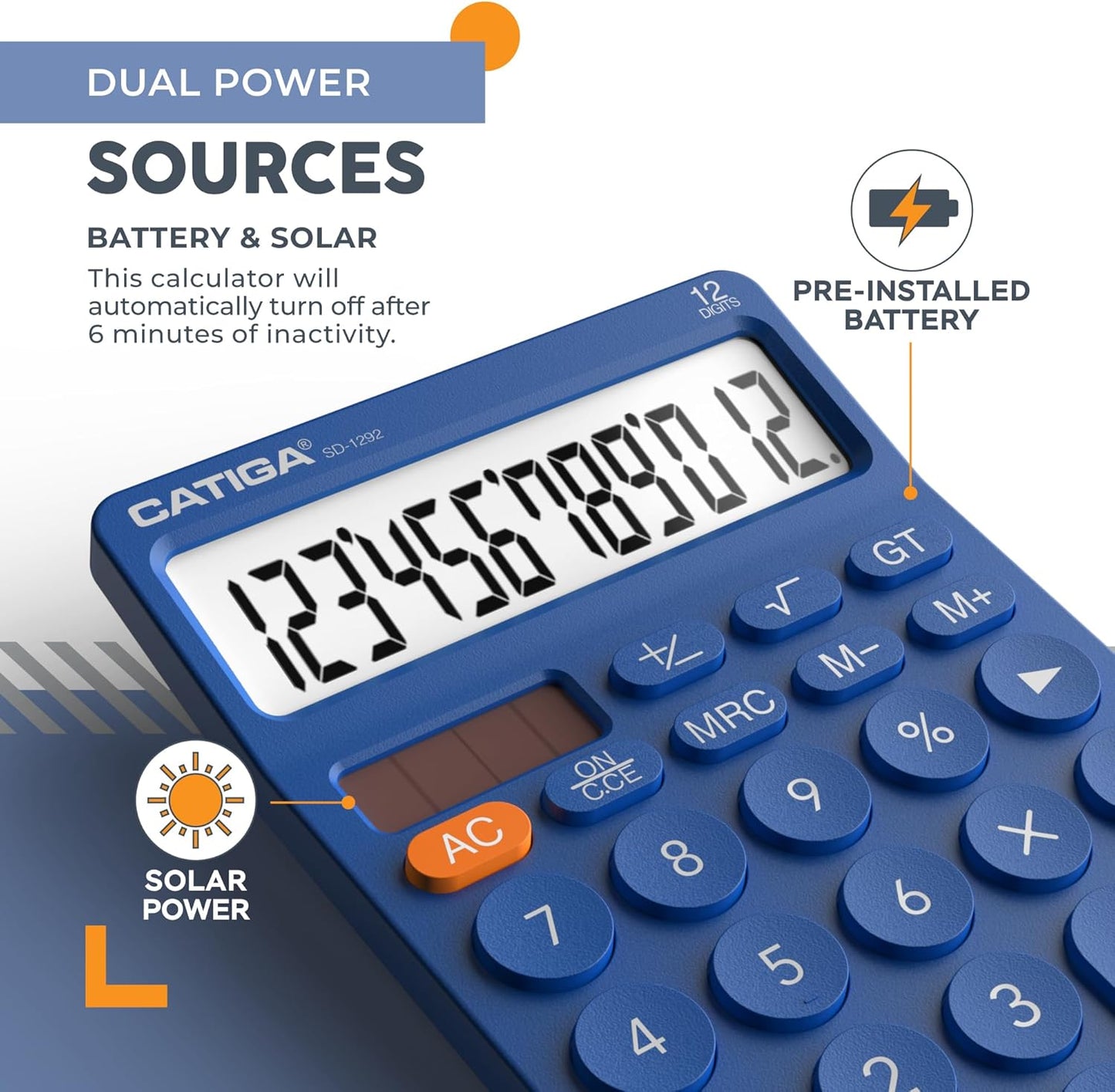 CATIGA 12 Digit Desktop Calculator Basic Desk Calculator with Large LCD Display, Big Buttons, 4 Function, Solar and Battery Dual Power, for Office, School, Home, SD-1292 Green