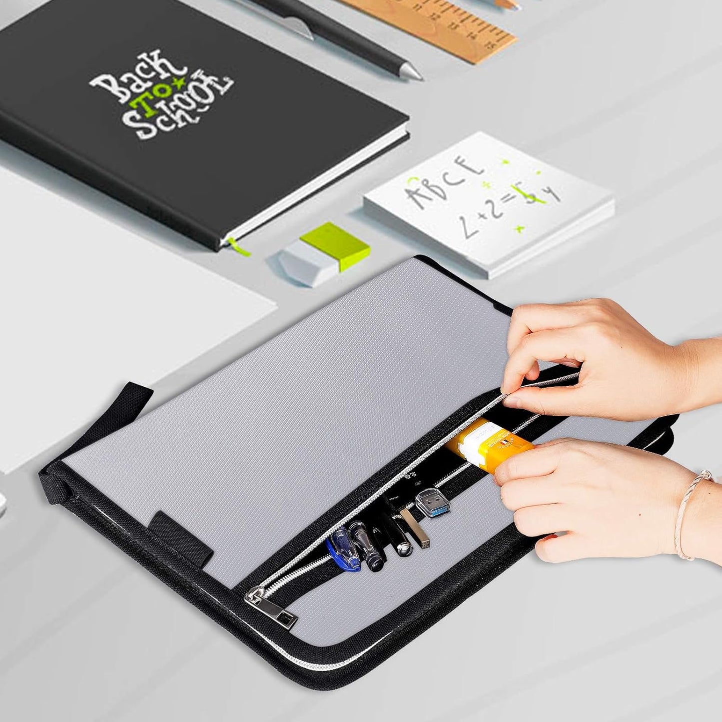 Tamfile Fireproof Accordion File Organizer with Handle, 13 Pocket Transparent Expanding File Folder with Zipper & Labels, File Folder with Multi-Pockets Paper Organizer Folder for Letter A4 Files