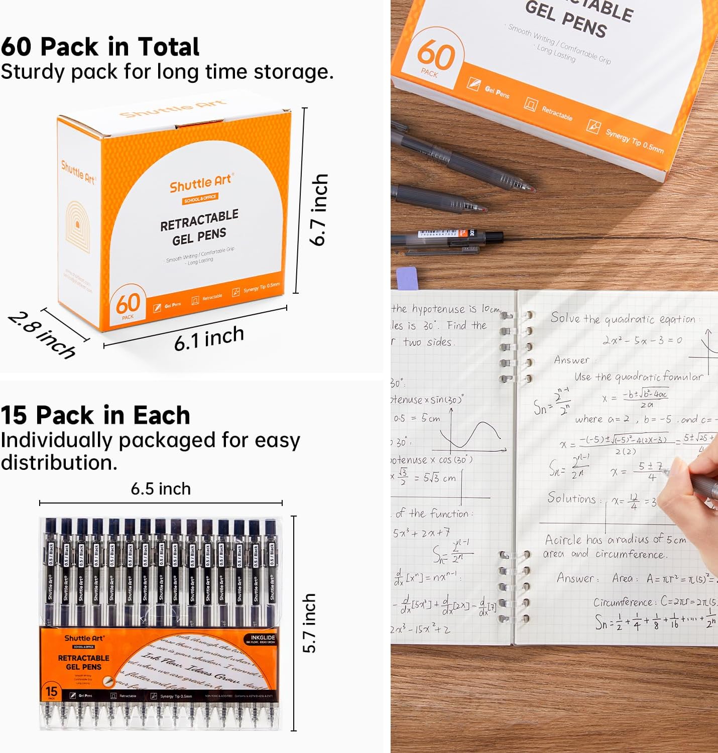Shuttle Art Black Gel Pens, Ink Glide Series 90 Pack Retractable 0.5mm Fine Point Rollerball Gel Ink Pens Bulk Set Quick Drying Smooth Writing with Grip for Journaling Note Taking Office School Home