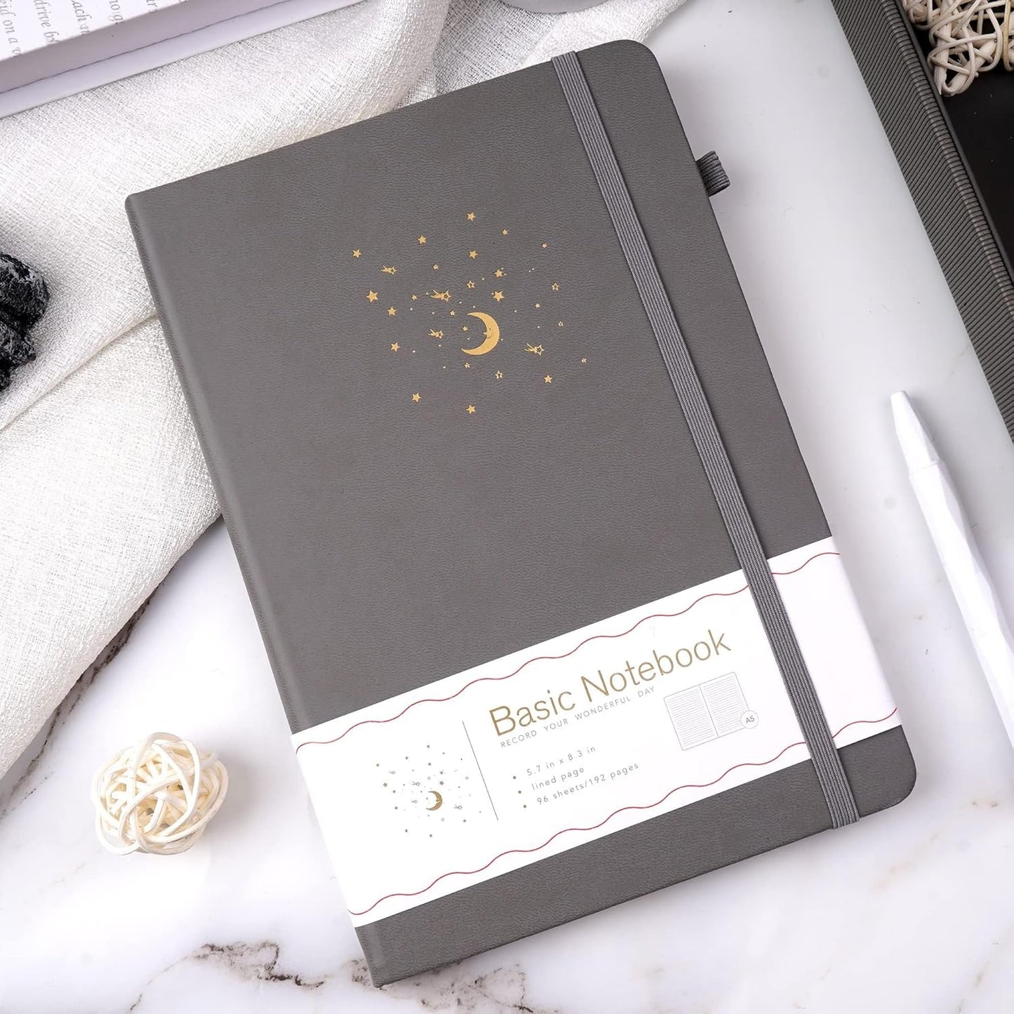 CAGIE Journal Notebook for Women Men, Hardcover Lined Notebooks Journals for Writing Work Journaling Note Taking Diary with Pen Loop (Black Ruled), Gifts, 5.7" x 8.3", 196 Pages