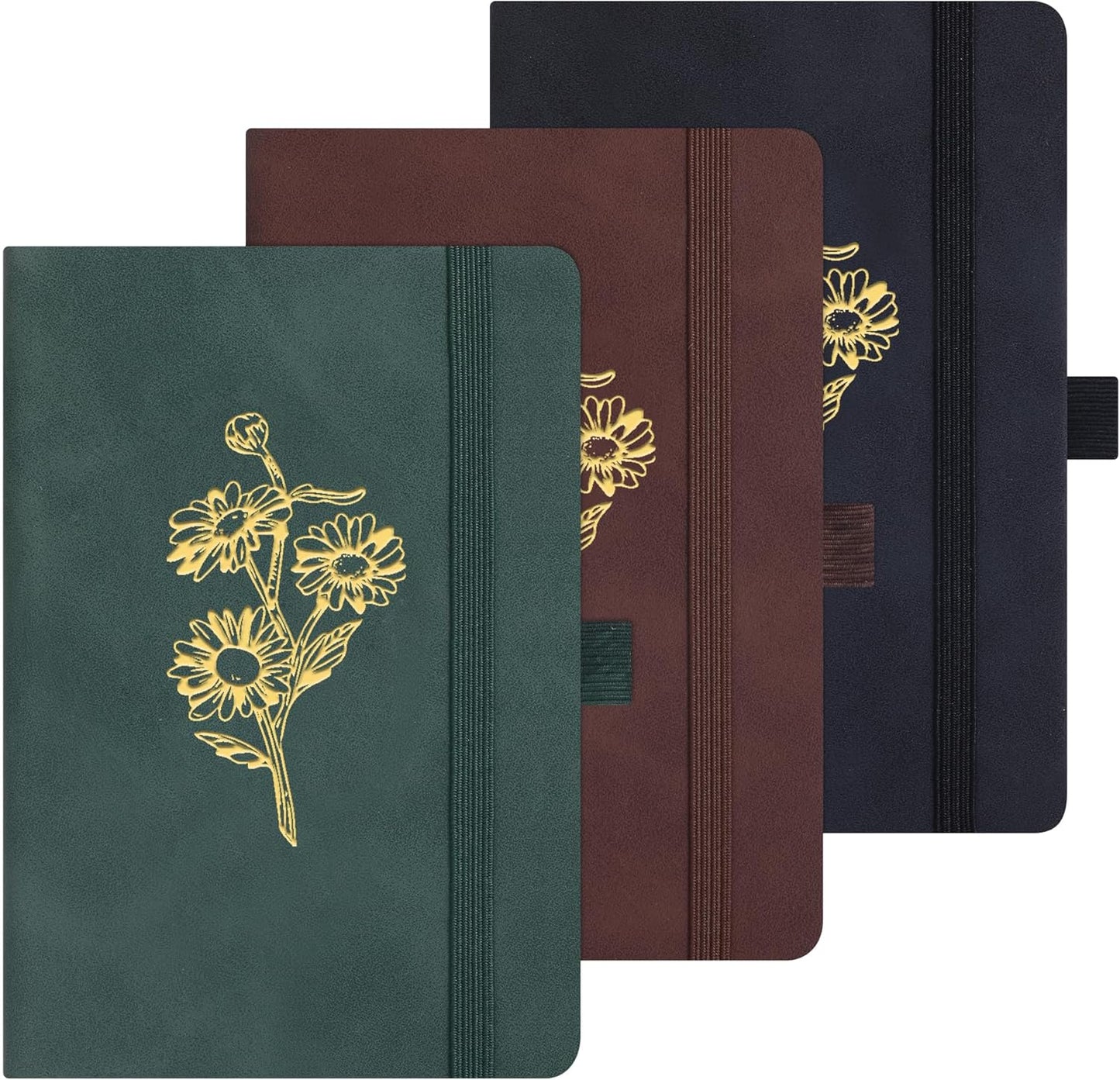 BOBO RABBIT 3 Pack Pocket Notebook Journals Mini A6 Sunflower Floral Notepads Total 600 Pages Aesthetic Hardcover College Ruled Lined Notebooks for Note Taking Travel Office School Supplies, 3.7"x 5.7"