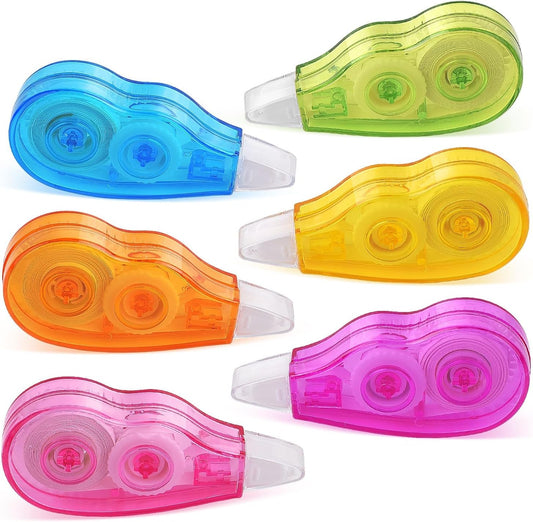 Mini Cute Correction Tape, 13.12ft, 6-Count Pack, Easy to Use, Dry Instant Tear-Resistant and Silent, School Office Supplies, Pink Purple Blue Green Orange Yellow