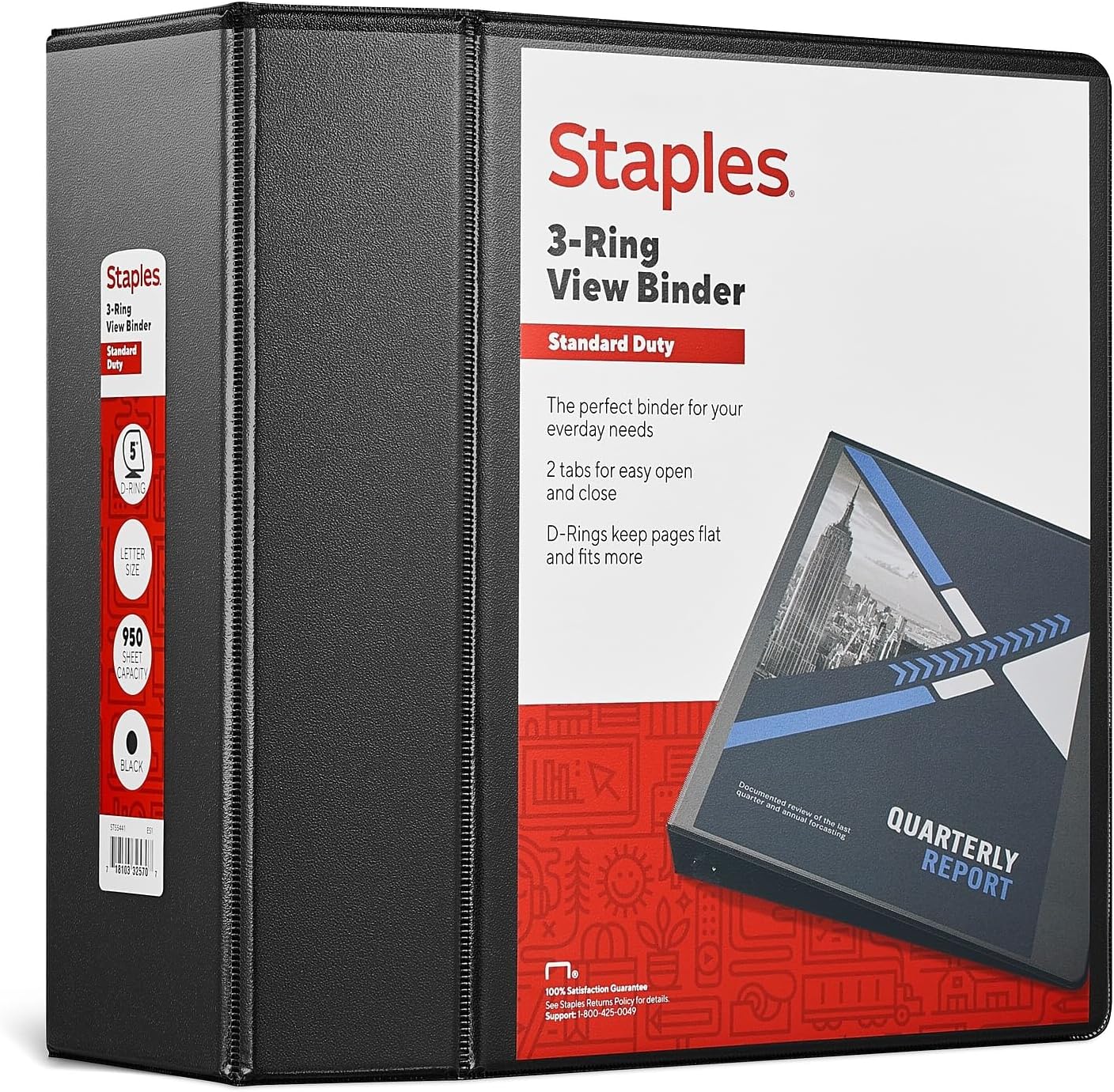 Staples Standard 2-Inch 3-Ring View Binder, Holds Up to 450 Sheets, Orange, Durable Binder for Office & School