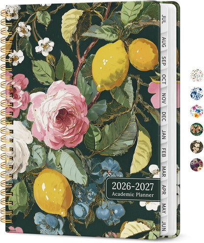 Planner 2026-2027, Academic Year Monthly and Weekly Calendar Planner, Jul 2026 - Jun 2027, Hardcover Teacher Student Planning Agenda book with Tabs, Perfect for School Office Supplies, 6.3" x 8.5" - Wildflowers
