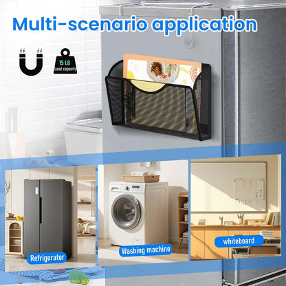 Magnetic File Holder 3PCS Wall File Folder Organizer, No Drilling Hanging Magazine Rack for Refrigerator, Document Paper Mail Folder Holders Office File Magnetic Organizer (Black)