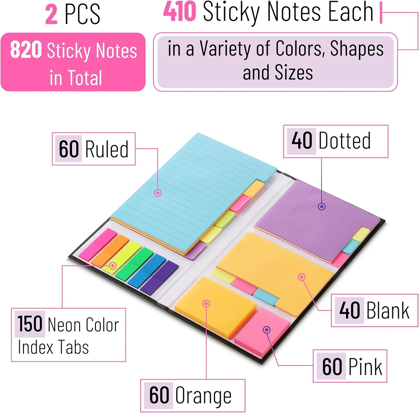 Mr. Pen- Sticky Notes Set, 410 Pack, Ruled, Dotted & Blank Notes with 150 Index Tabs, Divider Sticky Pads for Bible Study, Office, School, Planning, Journaling & Organization