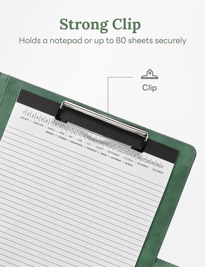 Clipboard Folder Padfolio A4, Mymazn Writing Portfolios Faux Leather Clipboards with Cover for Legal Pad Holder Letter Size 8.5 x 11 for Business Conference Notepad Clip Board (Gray Green)