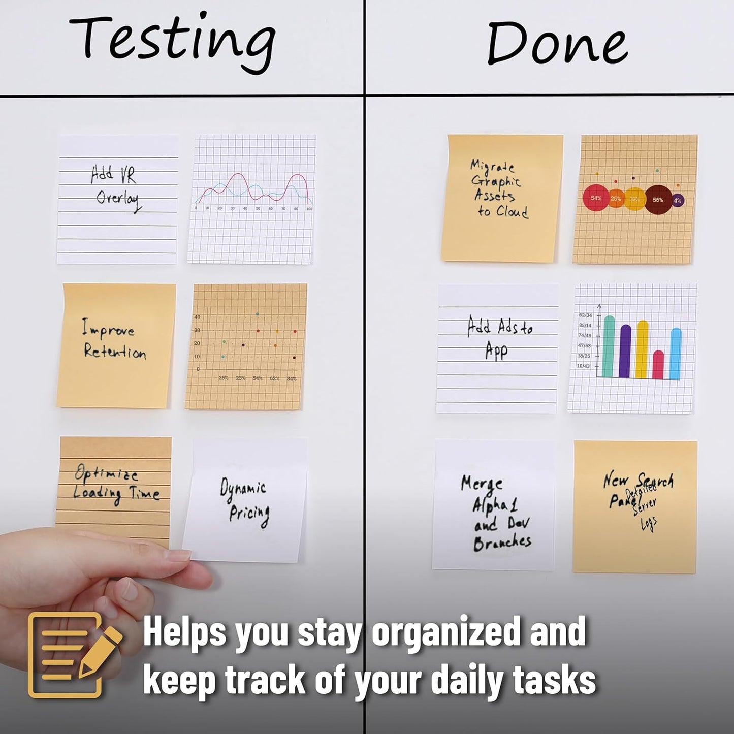Mr. Pen- Lined Sticky Notes Set, 3”x3”, 8 Pads, 60 Sheets/Pad, Kraft Lined, Blank & Graph Sticky Notes Set, Lined Memo Pads, Self-Stick Note Pad for Office, School, Home, Study & Organization
