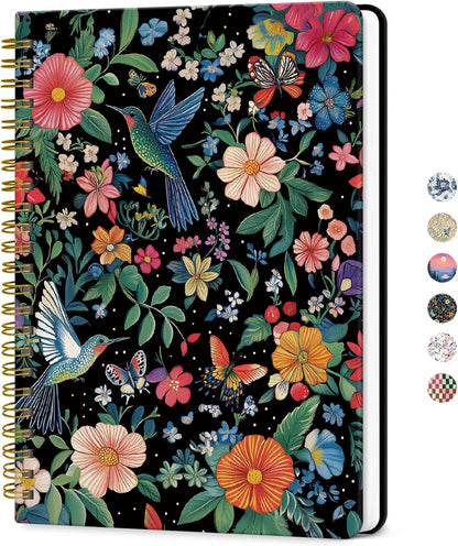 ZOTIA Lined Spiral Journal for Women, A5 Cute Hardcover College Ruled Notebook for Work, School & Note Taking, Aesthetic Writing Journal, 140 Pages (5.8" x 8.3"), Blue Floral