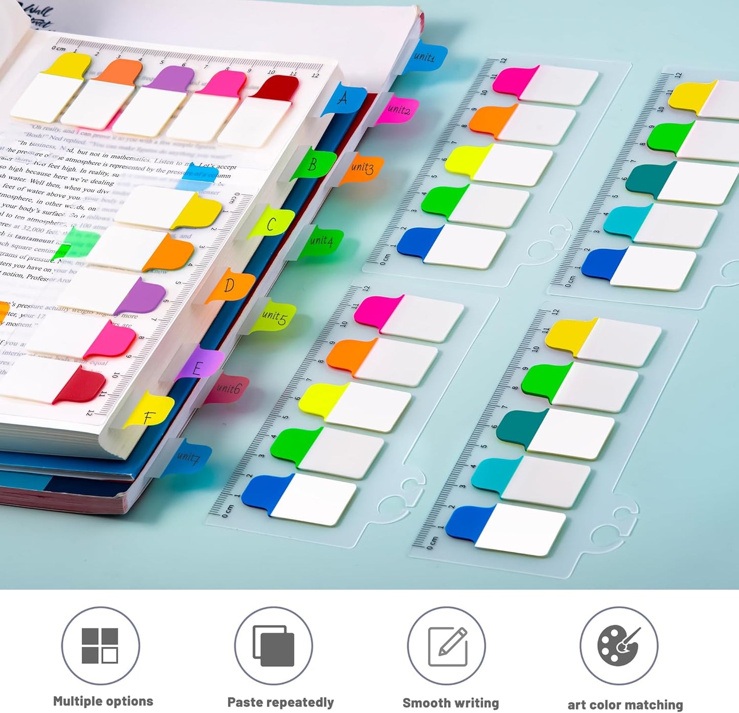 Golcellia Sticky Tabs - 600 Sheets Notebook Tabs - Sticky Flags, Index & Page Tabs - Durable Divider & Binder Tabs for Books & Bibles（6 Pcs, 5 - Color）