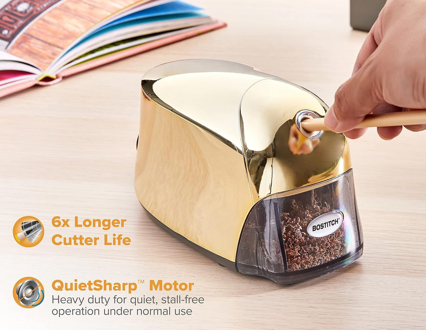 Bostitch Office QuietSharp Executive Heavy Duty Electric Pencil Sharpener for 65% Faster Sharpening and 6X Longer Cutter Life - Colored Pencil Compatible, Black