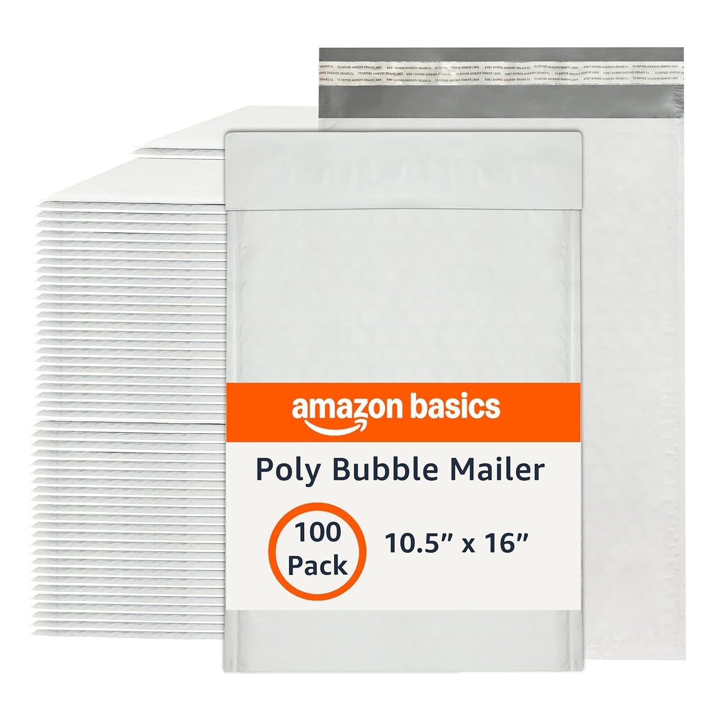 Amazon Basics Poly Bubble Mailer, 8.5" x 12" (Internal Size 8.25" x 11"), Self-Seal, 100-Pack, White/Grey