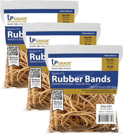 Upgrade Office Supply UPG22733 Rubber Bands, Size #33 (3-1/2” x 1/8”), 150 Bands, 1/4 lb, USA