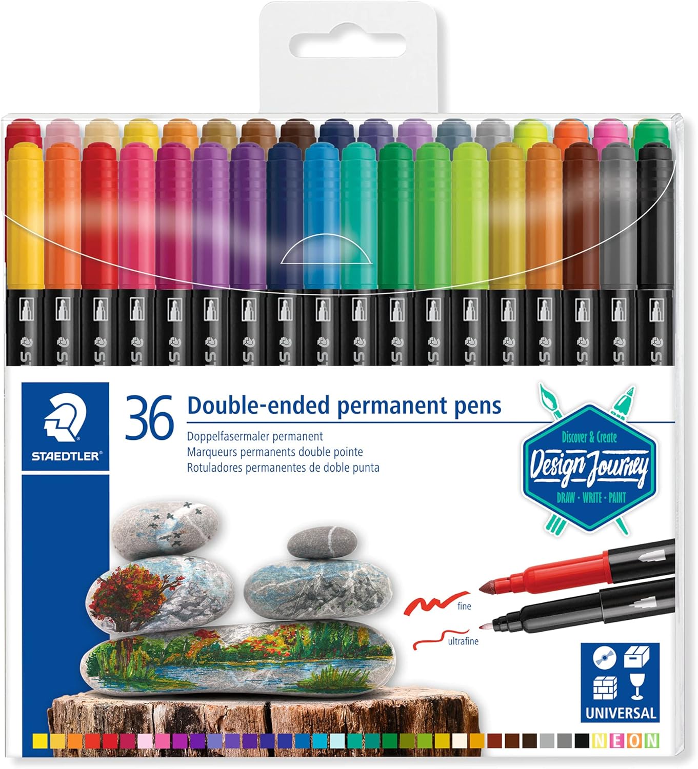 Staedtler Double Ended Permanent Pens, Fine and Ultra-Fine, 18 Colors, 3187 TB18
