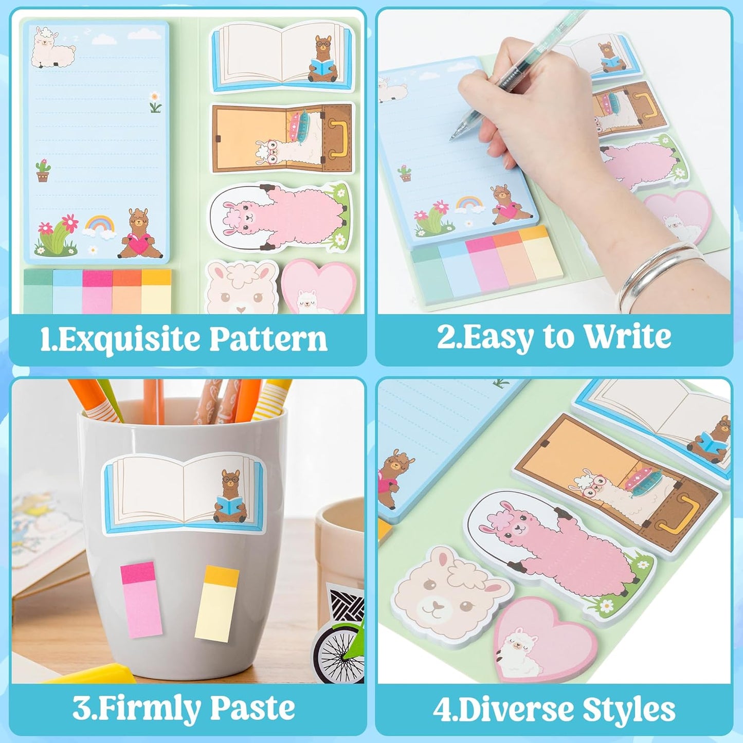 B1ykin Cute Sticky Notes Set - Stay Alive Skeleton Shaped Self-Stick Notes Pad, 550 Sheets Writing Memo Pages Sticky Notepad for Teacher Appreciation Gifts, School Office Supplies (Funny Skeleton) - Colors B