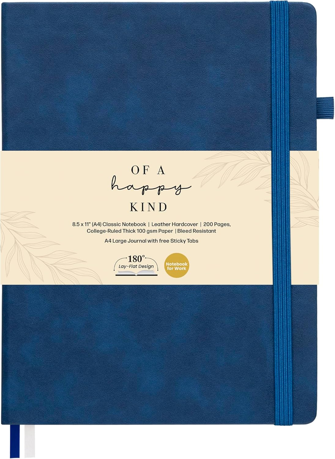 Classic Lined Journal Notebook 8.5x11" A4 Hardcover Leather - Brown - 200 Pages College Ruled Large with Sticky Tabs, Pockets, and Pen Loop for Writing and Journaling - Big Hardback Men and Women