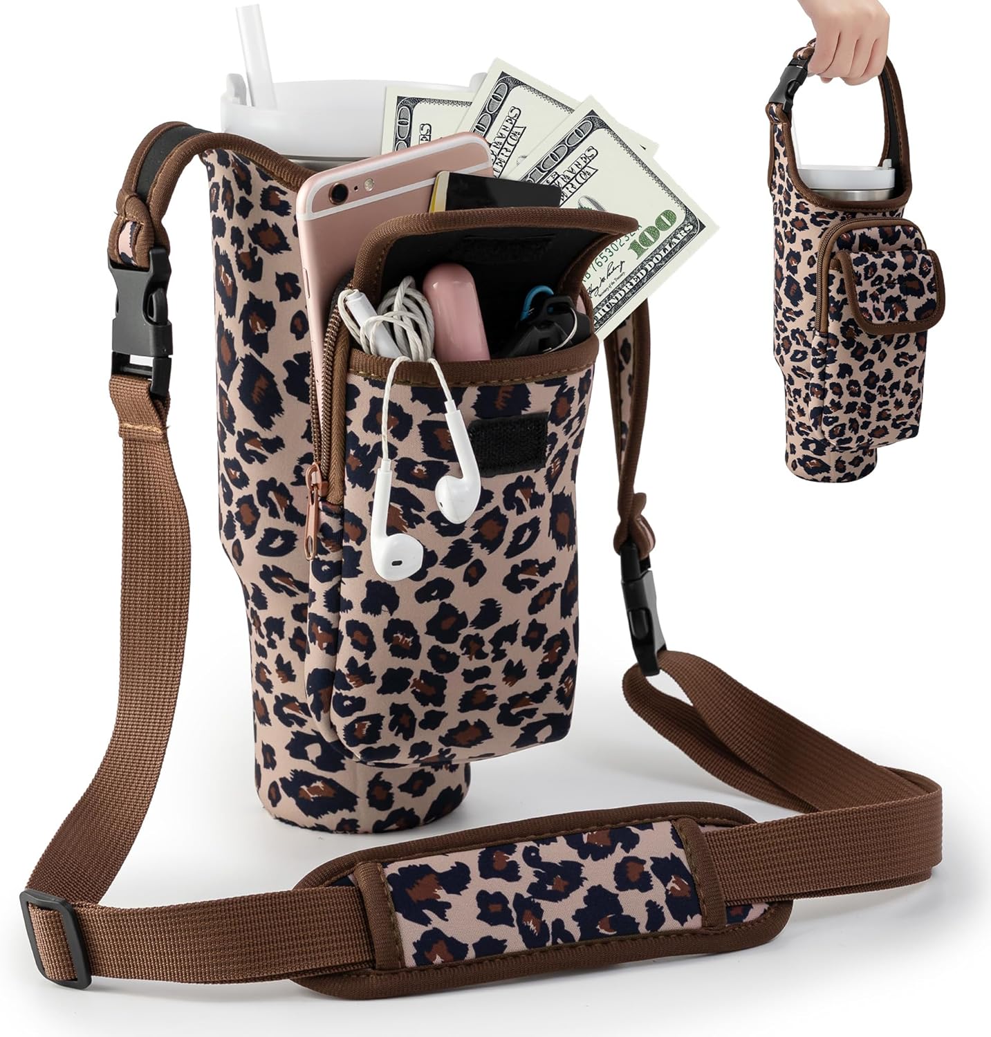 Bufilea Carrier Bag with Phone Holder Pockets for Stanley 40/30oz Tumbler with Handle, Insulated Neoprene Crossbody Bag Cup Holder w/Shoulder & Handheld Straps Fits Stanley Cup Accessories