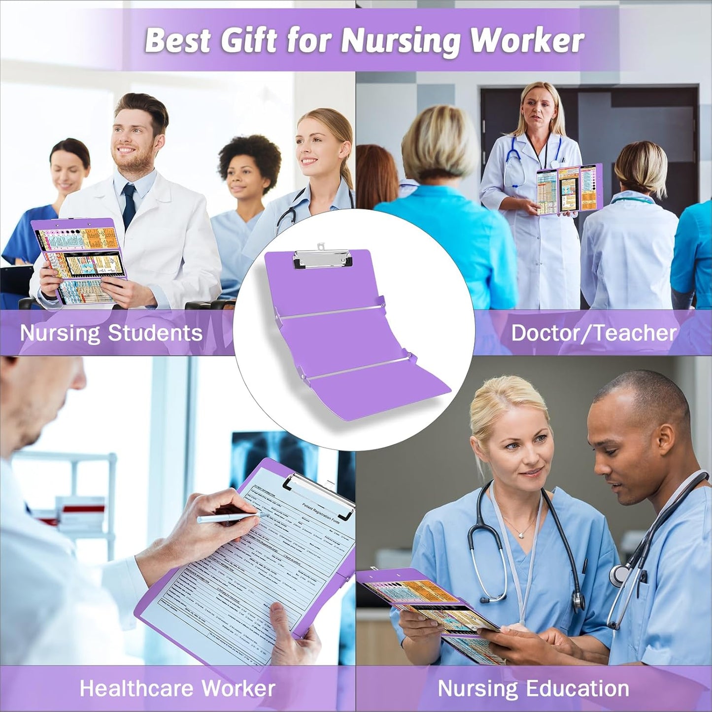 Nursing Clipboard Foldable Clipboard Medical: Edition Cheat Sheets Aluminum 3 Layers Foldable Clipboards Nursing Pocket Size Profile Clip Nurse Clipboards Notepad for Nurses Students and Doctors