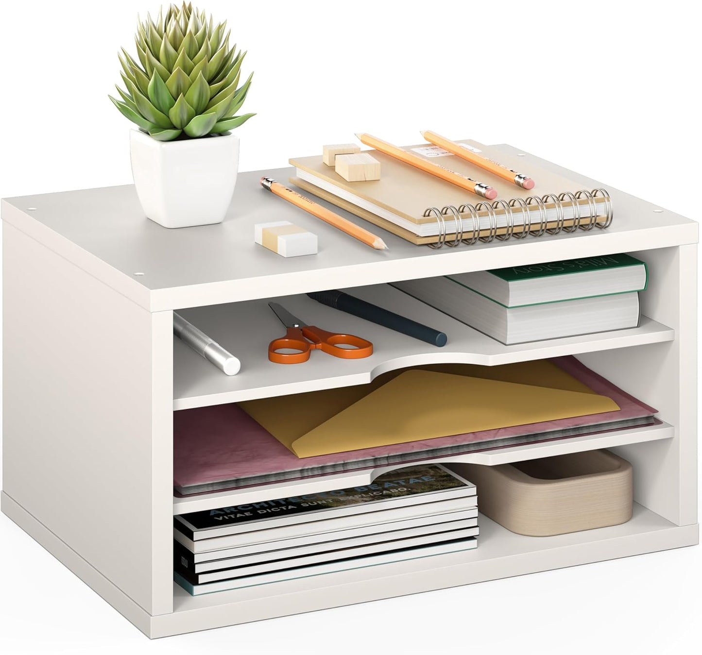 Ballucci File Organizer, 4-Tier Office Desk Organizer, Open Top Wood Paper Organizer for Classroom, Desktop Mail Sorter Paper Tray, Black