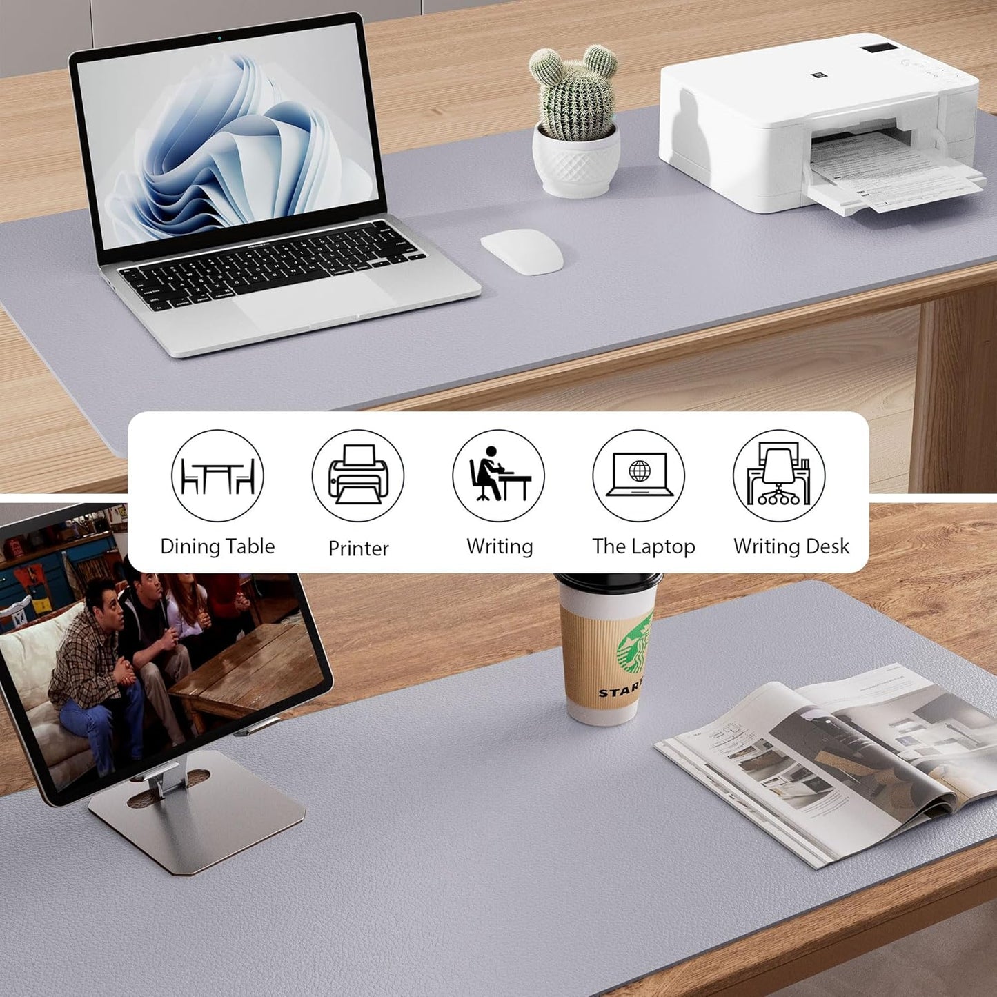 Aothia Leather Desk Pad Protector, Mouse Pad, Office Desk Mat, Non-Slip PU Leather Desk Blotter, Laptop Desk Pad, Waterproof Desk Writing Pad for Office and Home (Black,36" x 17") - Colors A