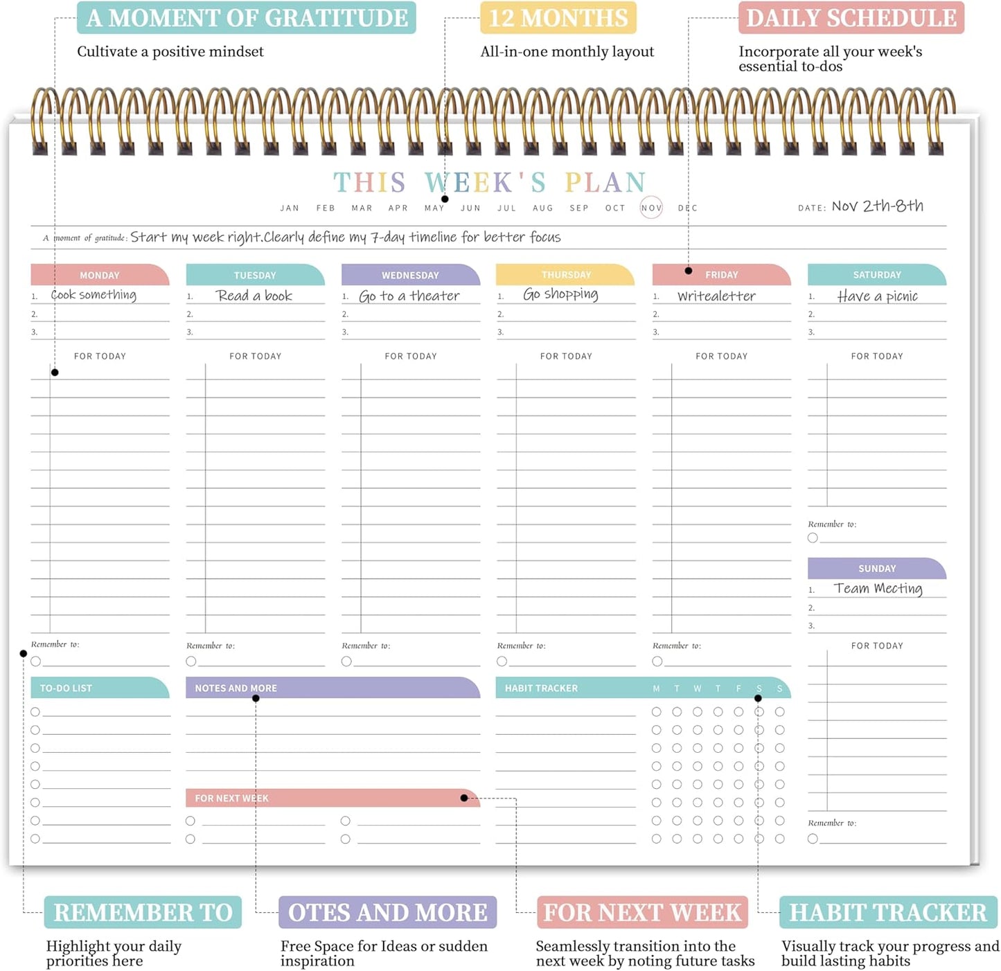Weekly To Do List Notepad with 52 Undated Sheets（8.5"×11"）- Weekly Desk Planner Pad with Spiral Binding for Women & Man, Office, School and Home Personal Organizer
