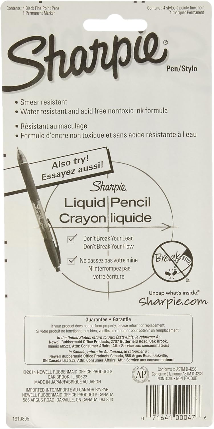Sharpie Felt Tip Pens, Fine Point (0.4mm), Black, 4 Count - Art Markers, Journaling, Drawing