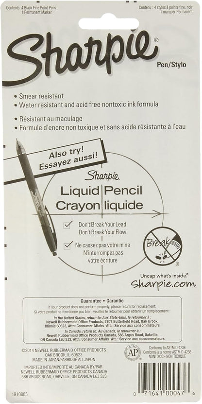 Sharpie Felt Tip Pens, Fine Point (0.4mm), Black, 4 Count - Art Markers, Journaling, Drawing
