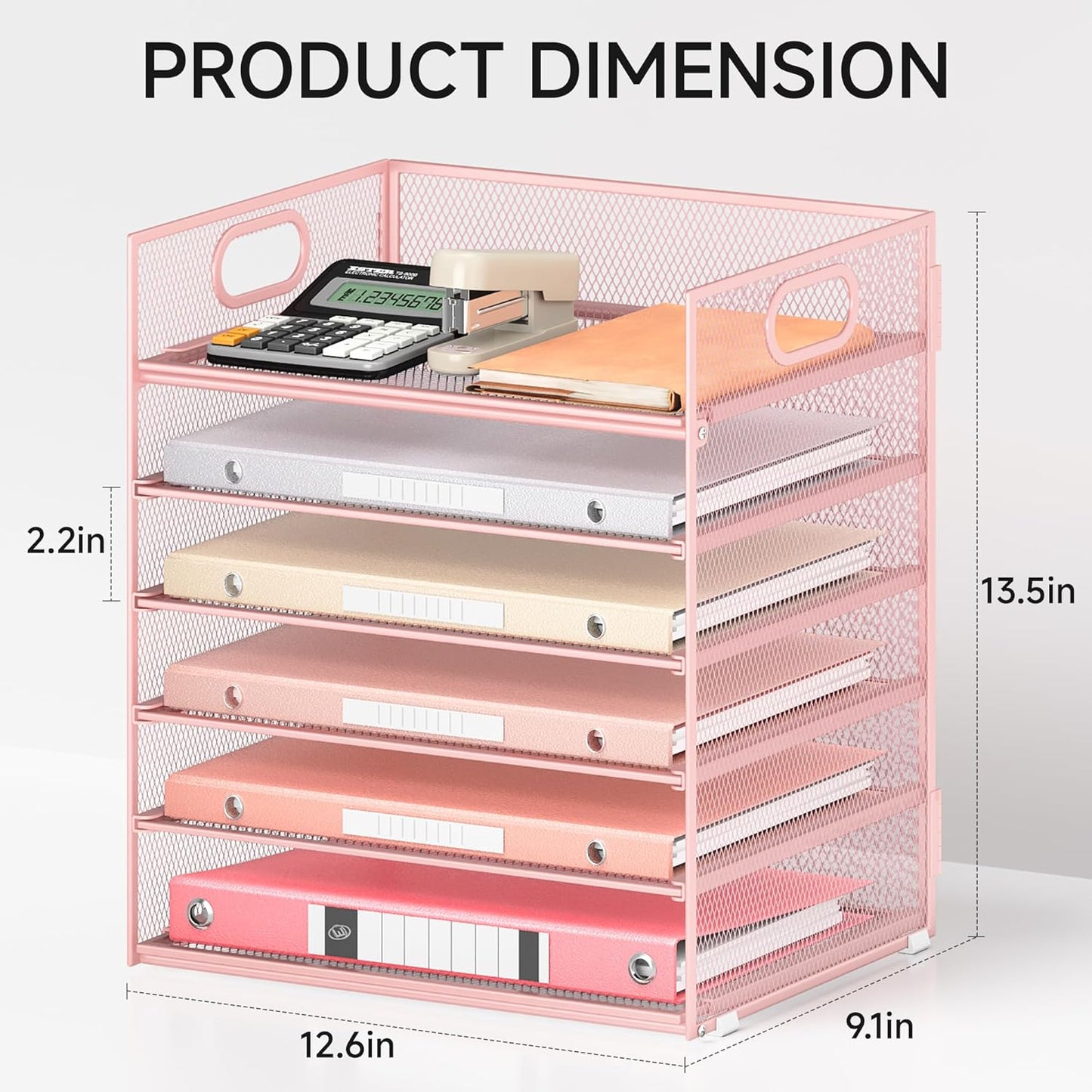 Lavatino 5 Tray Desk File Organizer, Black Mesh Paper Sorter Letter Tray Organizer with Handle, Desktop File Organizer and Storage for Letter/A4 Office File Folder