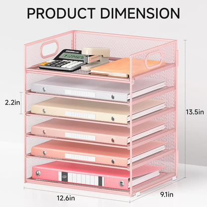 Lavatino 5 Tray Desk File Organizer, Black Mesh Paper Sorter Letter Tray Organizer with Handle, Desktop File Organizer and Storage for Letter/A4 Office File Folder