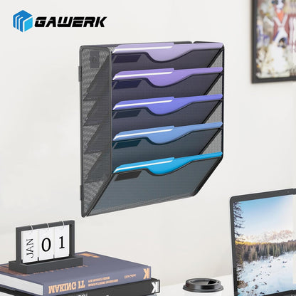 Gawerk 10-Tier Wall File Organizer Hanging Wall File Holder Wall Mount Paper Folder Organize, Mesh Magazine Document Mail Organizer Wall Organizer for Office School Home, Black